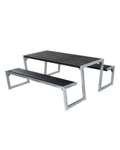 Zigma design picnic table made of stained black impregnated wood with steel frame