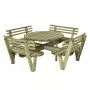 ronde picknicktafel met banken en rugleuning- 8p-geimpregneerd hout thumbnail
