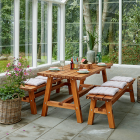 Set Country - picknick table + 2  benches stained teak