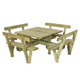 Vierkante picknicktafel met banken en rugleuning - 8p - Geimpregneerd hout