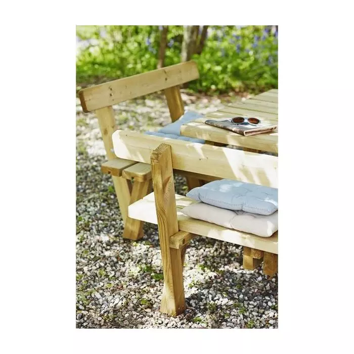 Table pique nique bois carrée avec bancs et dossiers 8pers pin naturel