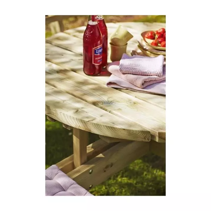 ronde picknicktafel met banken en rugleuning- 8p-geimpregneerd hout