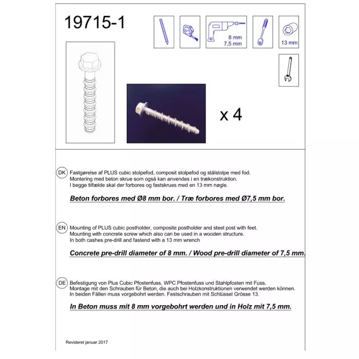 Boulon m8 acier galvanisé (jeu de 4) longueur 65mm 
