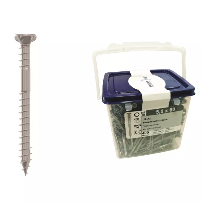Vis inox pour terrasse bois A2 RT UNI pointe DRIBO 5x50mm par 1pc