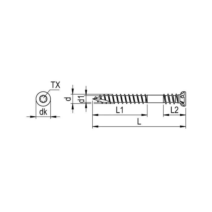 Vis inox pour terrasse bois A2 RT UNI pointe DRIBO 5x50mm par 1pc