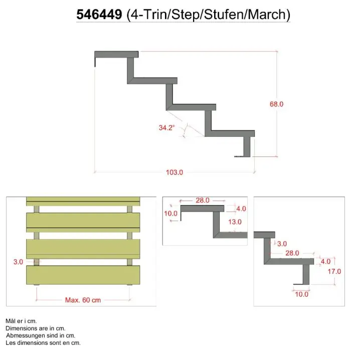 3er Set Stahl Treppenwange 4 Stufen - Option für Setzstufen-Höhe 68cm