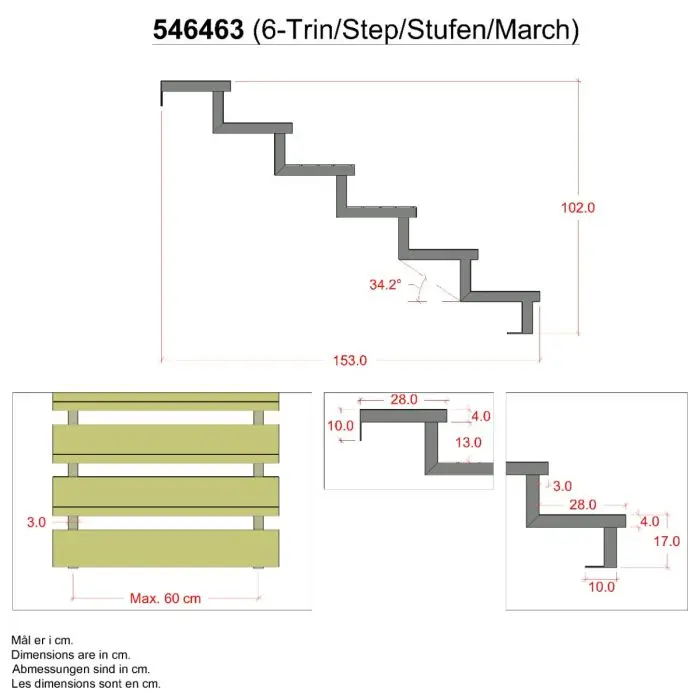Stahl Treppenwange 6 Stufen - Option für Setzstufen-Höhe 102cm