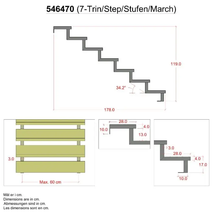 Steel deck stair stringer 7 steps - h119cm - with option to install countersteps