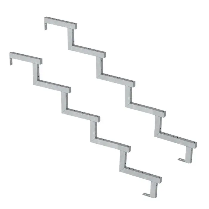 Set van 2 stuks: Stalen trapbalk 5 treden - met optie voor stootborden Set van 2 stuks: Stalen trapbalk 5 treden - met optie voor stootborden