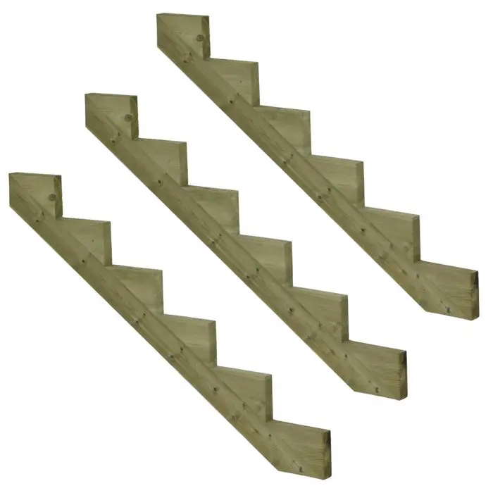 Cosciale-per scala 6 gradini legno autoclave-h102cm-Set da 3 pezzi