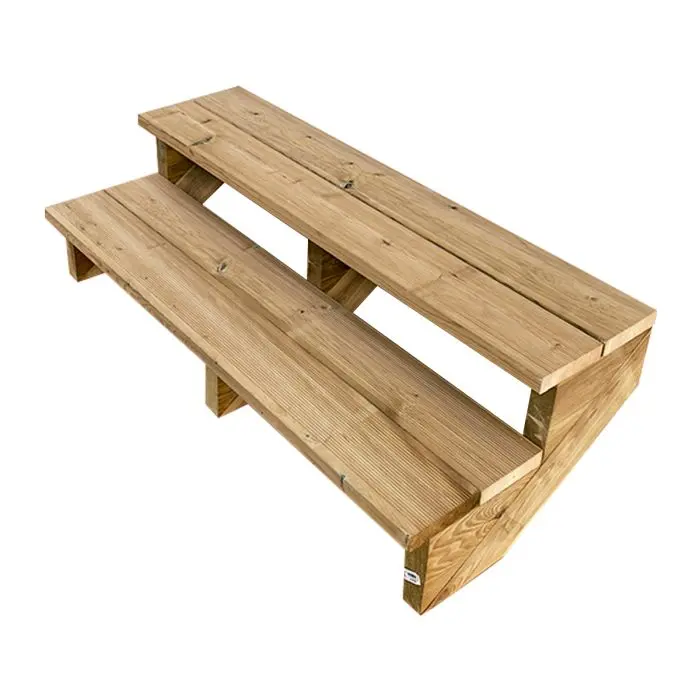 Buitentrap H37cm - 2 treden hout D29cm, B120cm ZONDER optrede Buitentrap H37cm - 2 treden hout D29cm, B120cm ZONDER optrede