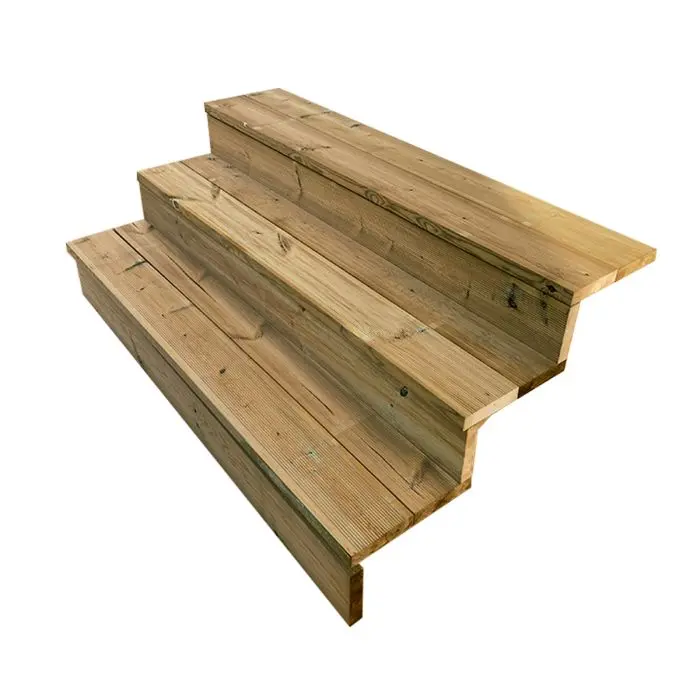 BERLIN Escalier extérieur bois 3 marches H 54cm L-140cm - avec contre marche