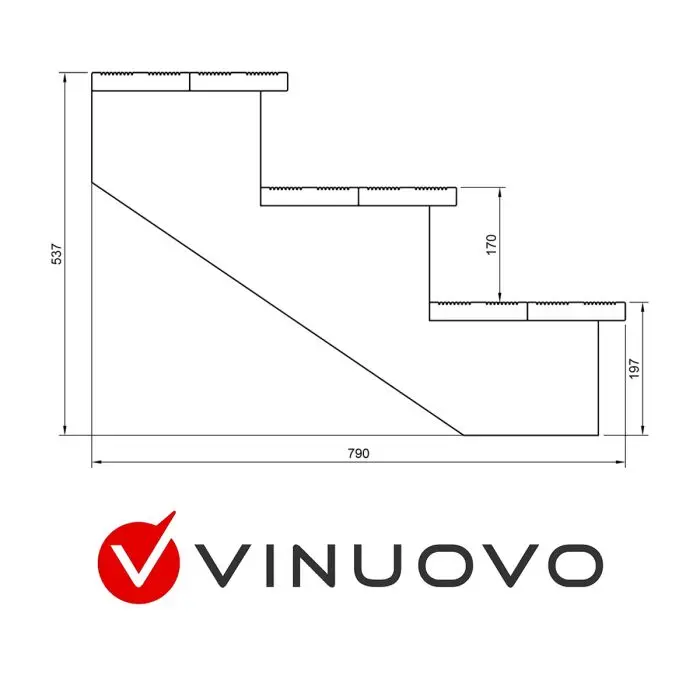 Scala esterna BERLIN, 3 gradini, Altezza 54cm, L 60cm, senza alzate
