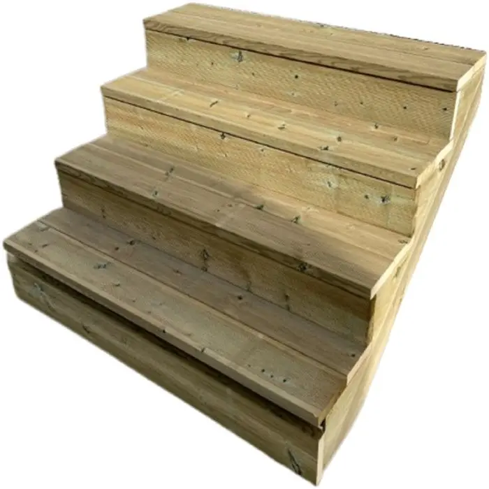 Escalera Exterior Madera A71cm 4 peldaños P29cm T120cm +Contrahuella