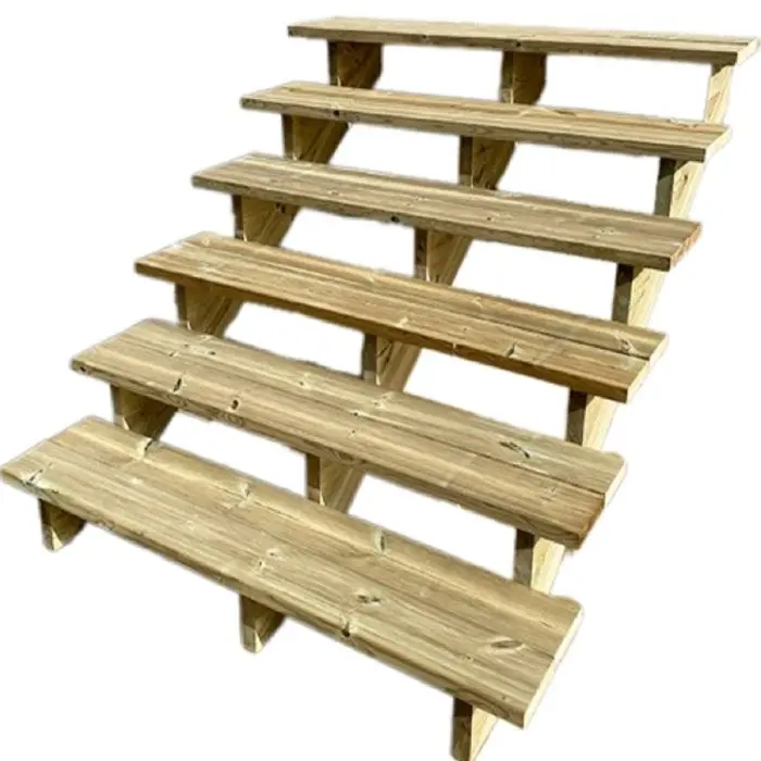 Buitentrap H105cm - 6 treden hout D29cm, B160cm ZONDER optrede Buitentrap H105cm - 6 treden hout D29cm, B160cm ZONDER optrede