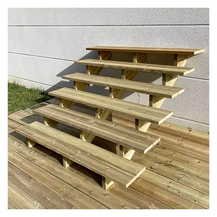 Buitentrap H105cm - 6 treden hout D29cm, B160cm ZONDER optrede