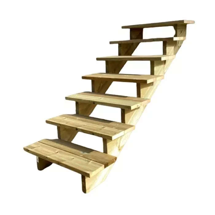 Deck stairs wood 7 steps H122cm Type C - multiple widths Deck stairs wood 7 steps H122cm Type C - multiple widths