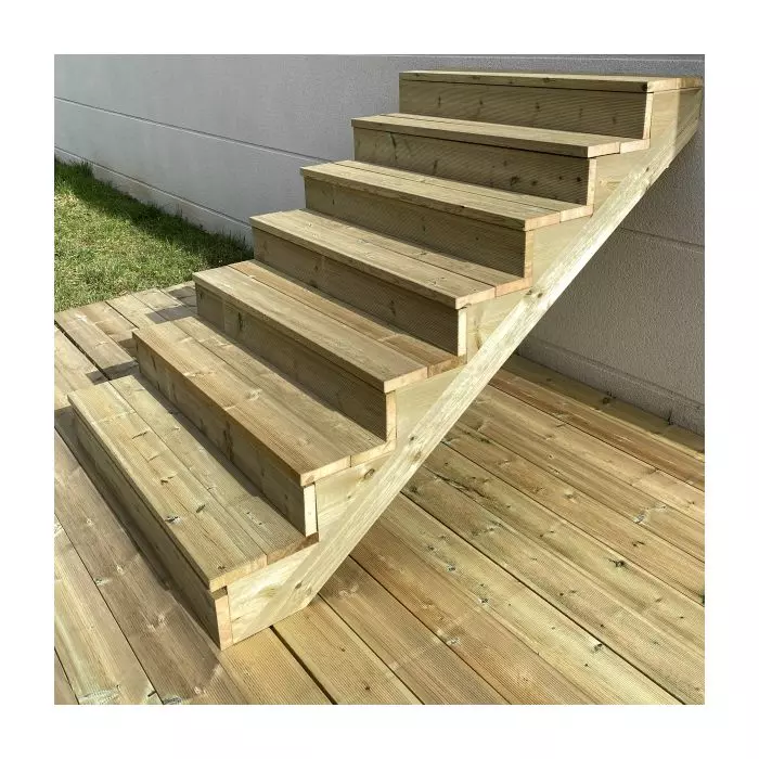 Deck stairs wood BERLIN H122cm 7 steps D29cm W120cm, WITH counter steps