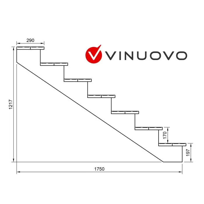 Deck stairs wood 7 steps H122cm Type C - multiple widths