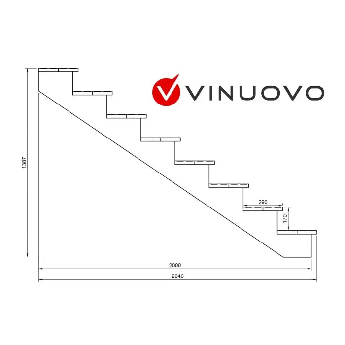 Escalera exterior madera A 139cm 8 peldaños P 29cm T 80cm