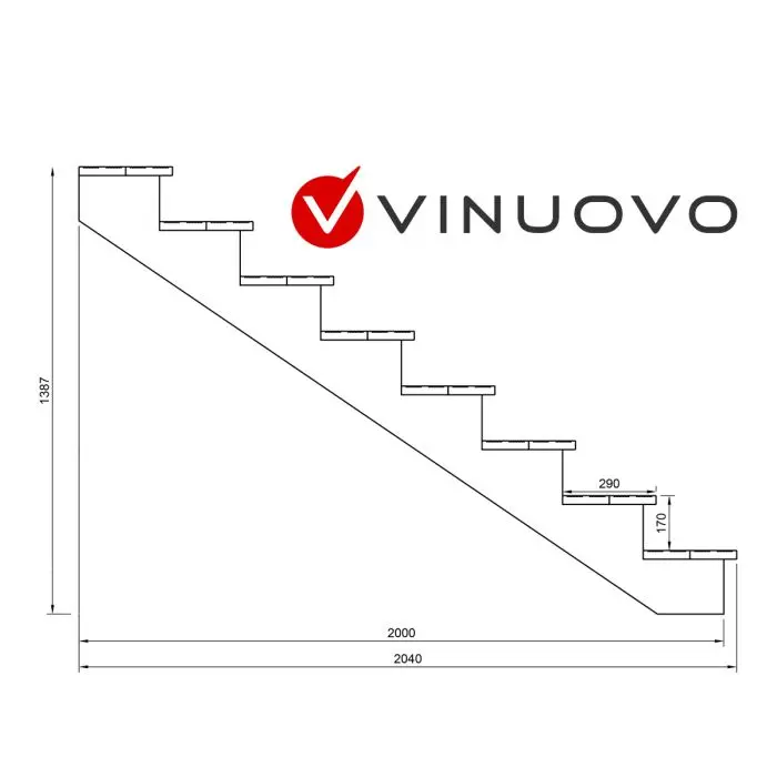 Scala esterna BERLIN, 8 gradini, Altezza 139cm, L 80cm, con alzate
