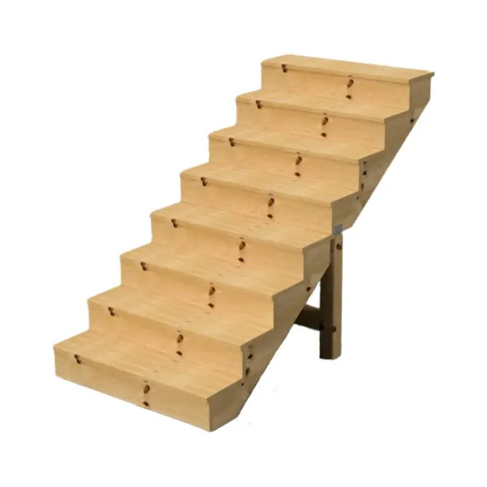 Buitentrap h139cm - 8 treden hout D29cm, B120cm MET optrede Buitentrap h139cm - 8 treden hout D29cm, B120cm MET optrede