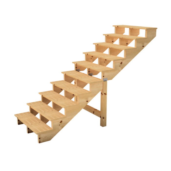 Deck stairs wood H105cm 6 steps D29cm W60cm, WITH counter steps