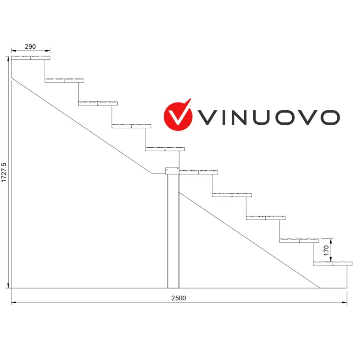 Escalera exterior madera A173cm 10 peldaños T100cm +contrahuellas