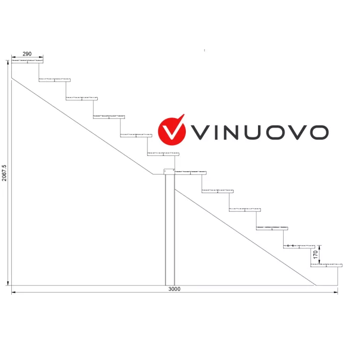 Escalera Exterior 12 peldaños Madera Tipo C Altura 207cm Varios anchos