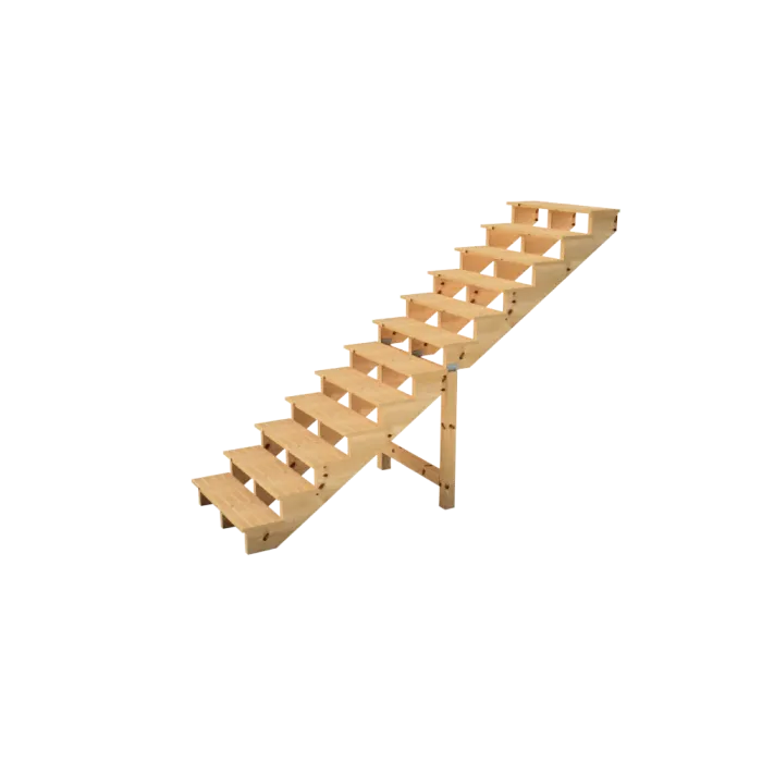 Buitentrap H207cm - 12 treden hout D29cm, B120cm ZONDER optrede