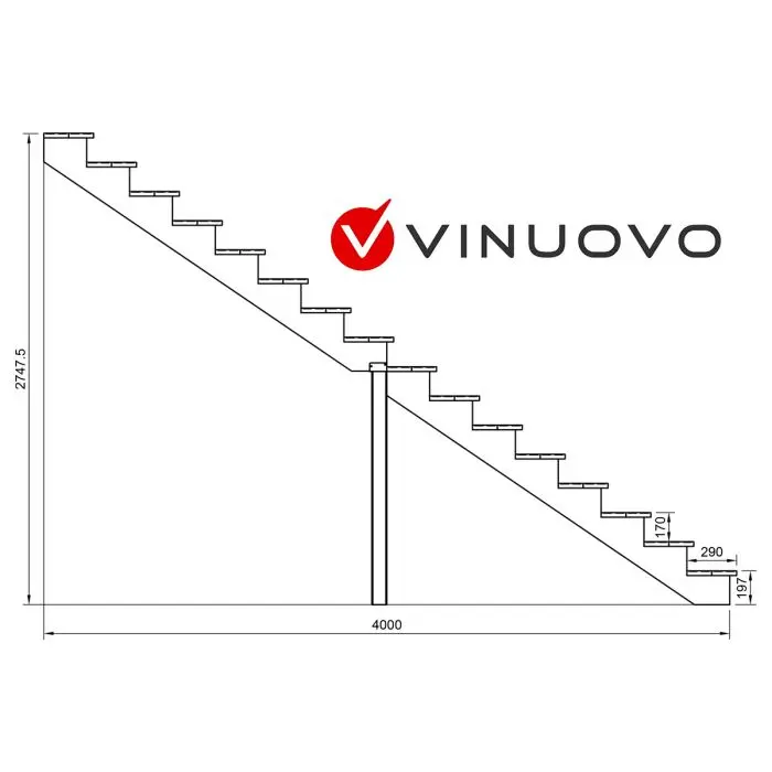 Deck stairs wood BERLIN H275cm 16 steps D29cm W160cm