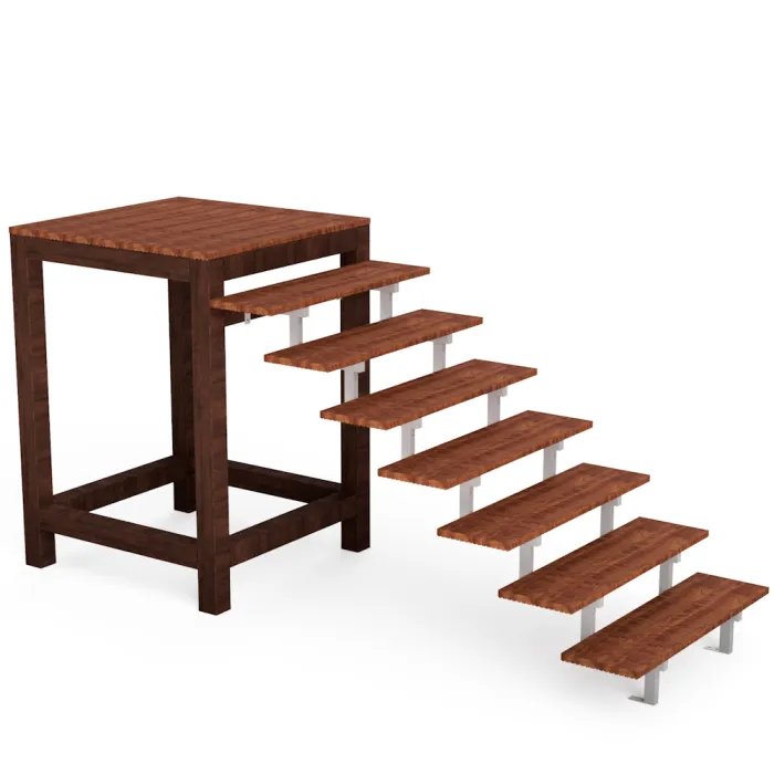 Stairs landing hardwood DD-NO-ME08 - H 8 steps 139cm