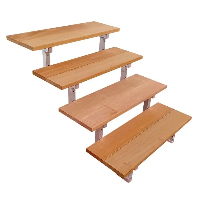 Scala in acciaio BALI, 4 gradini in legno esotico Bangkirai, Altezza 71cm e larghezza 60cm