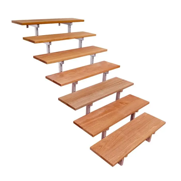 Escalier en acier BALI, 7 marches en bois exotique Bangkirai, Hauteur 122 cm - L 80 cm
