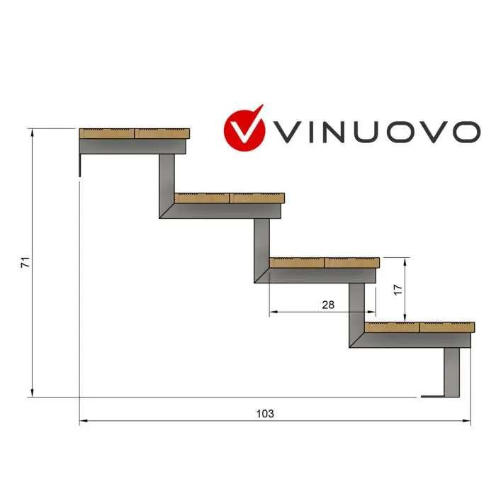 Buitentrap staal OSLO H71cm - 4 treden geïmpregneerd hout breedte 140cm