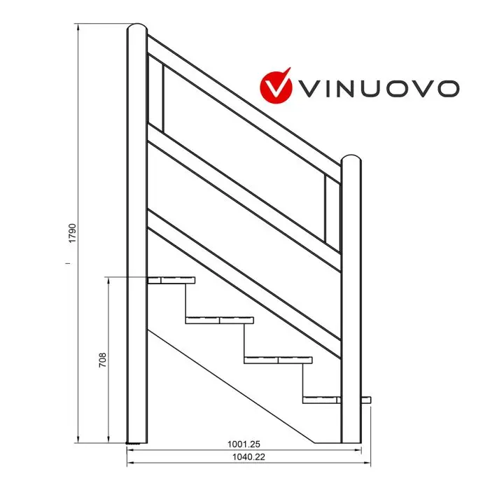 Trap buiten VENEZIA 4 treden met houten trapleuning H71cm