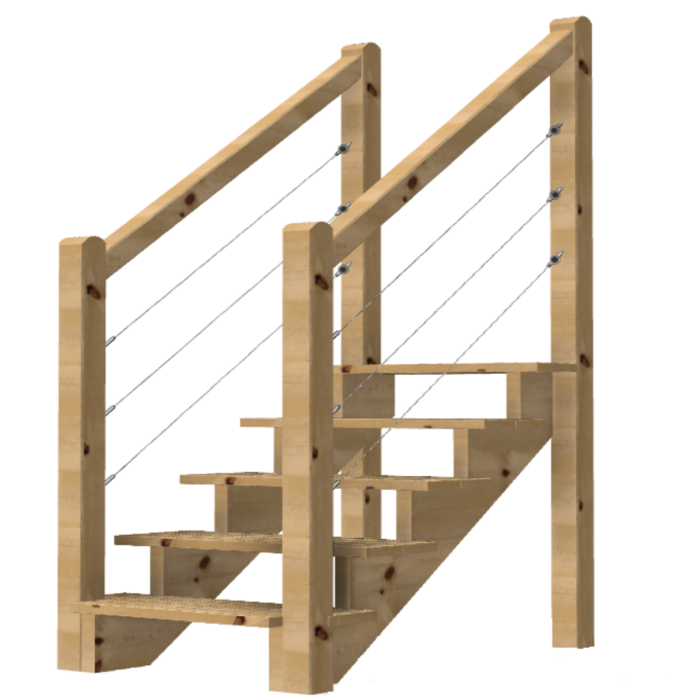 External staircase 3 steps with wooden handrail 7x7cm and stainless ...