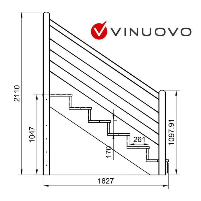 Buitentrap TOKYO 6 treden met trapleuning hout + RVS H105cm
