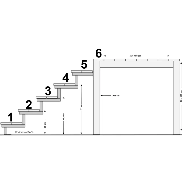 Trap bordes hardhout - H 2 treden 37cm