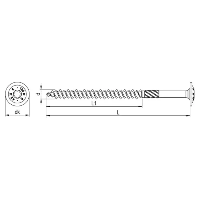 Tornillo para madera dura Ø8mm inox cabeza wafer 140mm - 1 pieza