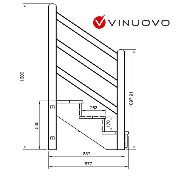 Escalera exterior VENEZIA 3 peldaños y pasamanos de madera 7x7cm