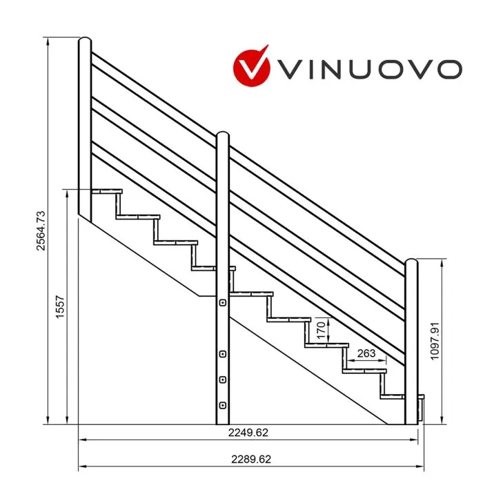 Escalera exterior VENEZIA 9 peldaños y pasamanos de madera 7x7cm
