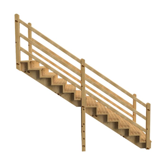 VENEZIA Outdoor stairs with wooden handrail 7x7 Left - H 11-steps 190cm - without risers W 140cm - without risers