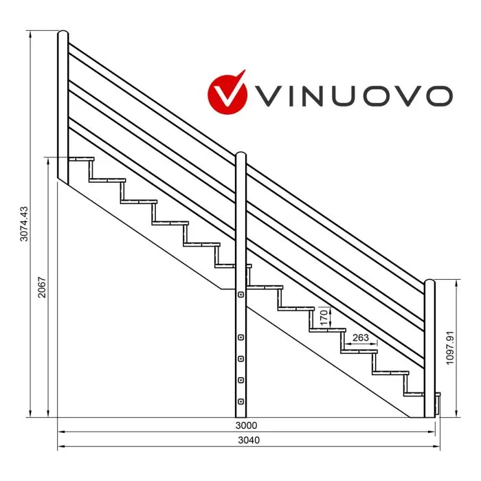 Scala In Legno Di Abete 12 Gradini - 280cm Altezza, 60cm Larghezza, Con Corrimano - Foto 5