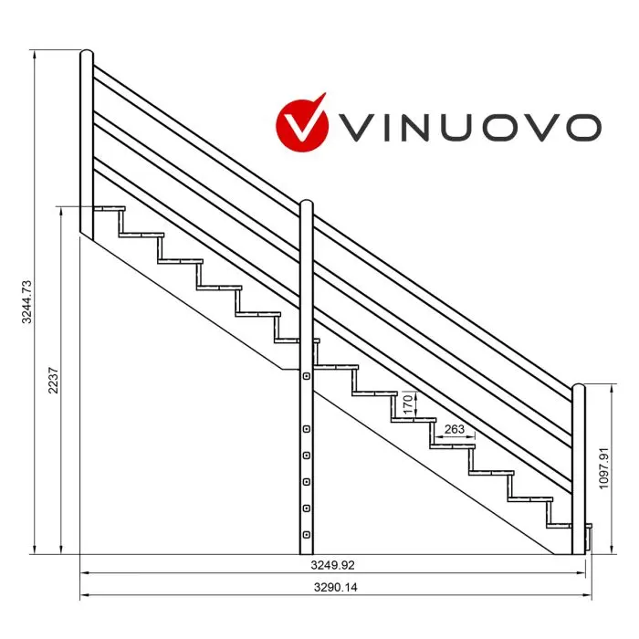 Außentreppe VENEZIA mit Treppengeländer, 13 Stufen, H224cm versch. Breiten