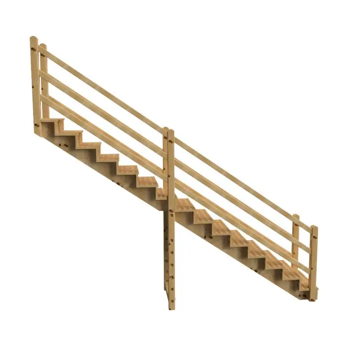Outdoor stairs 14 steps with wooden handrail 7x7cm Outdoor stairs 14 steps with wooden handrail 7x7cm