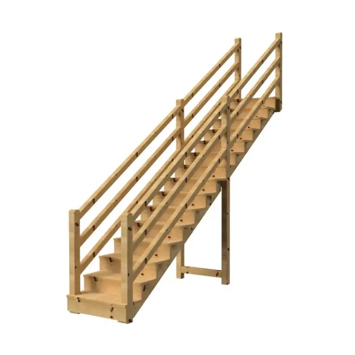 Outdoor stairs 14 steps with wooden handrail 7x7cm