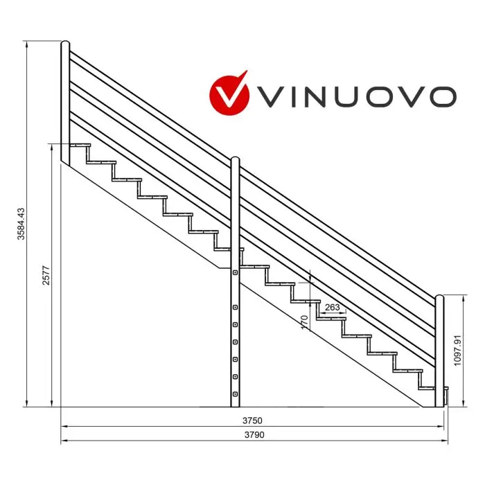 Escalier extérieur VENEZIA - 15 marches H258cm diverses largeurs