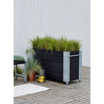 Large outdoor planter on wheels 120x50x70cm rectangular medium high black