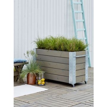Large outdoor planter on wheels 120x50x70cm rectangular medium high grey-green